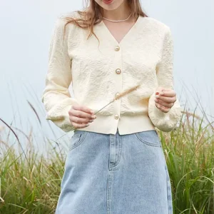 Winter Women’s Casual Thick Solid Color Button Long Sleeved V Neck Twist Knit Cardigan Sweater