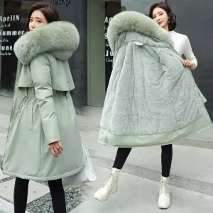 Winter Women’s Cotton Clothes in the Long Hair Collar and Velvet Cotton Jacket Down Cotton Jacket Warm Jacket