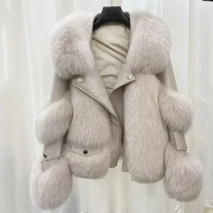 Winter Women’s Faux Fox Fur Hooded Vintage Thick Casual Plus Size Loose Motorcycle Windproof Body Warmer Jacket