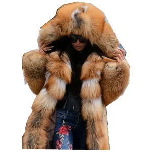 Winter Women’s Faux Fur Collar Jackets Long Loose Hooded Parka Warm Coat for Women