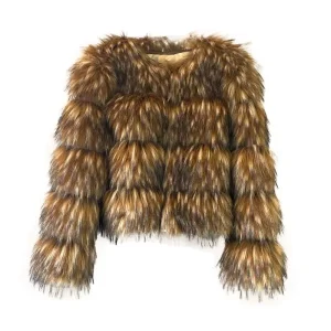 Winter Women’s Fur Jacket Coat O Neck Full Sleeve High Quality Thick Warm Faux Raccoon Dog Fox Short New Top Fashion