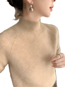 Winter Women’s High Neck Thickened 100% Pure Cashmere Sweater Knitted Loose Solid Color Bottoming Shirt Long