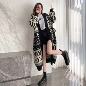 Winter Women’s Knitted Sweater Coat Lady’s Cardigan Autumn Loose Long Solid Top Coats