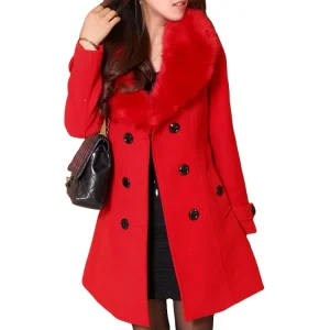 Winter Womens Large Fur Collar Double Breasted Coat Female Long Section Artificial Women Jacket