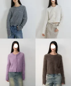 Winter Women’s Short Raw Trimmed Sweaters High Proportion Mohair Knit Cardigan Pullover Solid Pattern Knitted Cardigan for Women