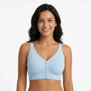 Wire Free Breathable Thin One Piece Nylon Spandex U Back Adjustable Strap Contoured Cups Front Closure Nursing Vest Bra For