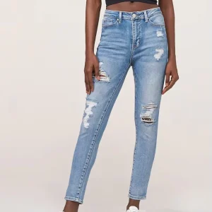 Woman High Waist Jeans Fashion Denim Pants Fit Leg Trousers Distressed Slim Fit Skinny Denim Jeans Woman OEM