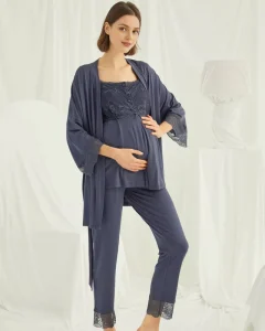 Woman Home Suit for Pregnancy and Postpartum Elegant Lace Maternity Nursing Pajamas Set Three Pieces Home Wearing Clothes