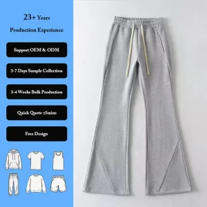 Woman Low-rise Long Drawstring Wide Leg Plain Cotton Polyester Flare Jogging Sweat Pants for Ladies
