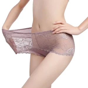 Woman Seamless Lace Underwear Mid Waist Floral Panties Back With Lace Brief Traceless Underwear Women Ice Silk Panties