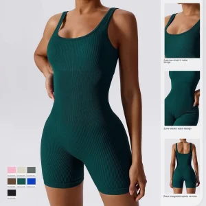 Woman Seamless Yoga Suit Workout Women’s Yoga Rompers One Piece Ribbed Spaghetti Strap Exercise Romper Fitness Jumpsuits Gym Set