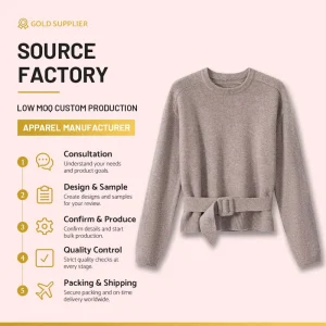 Women 100% Pure Wool Crew Neck Knit Sweater Waist Cinched Long Sleeve Cropped Knitted Pullover OEM Factory