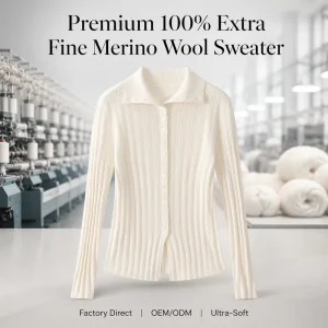 Women 100% Wool Knit Cardigan Long Sleeve Shell Button Slim Fit Sweater OEM ODM Factory Supply