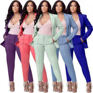 Women 2 Piece Outfit Casual Sets Women’s Solid Open Front Blazer and Pencil Pant Set Ladies Blazers Suits