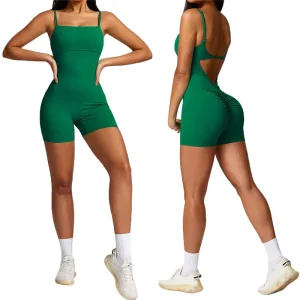 Women Activewear One Piece Short Bodysuit Jumpsuit Custom Gym Fitness Wear Yoga Sport Workout Scrunch Romper Jumpsuit for Women