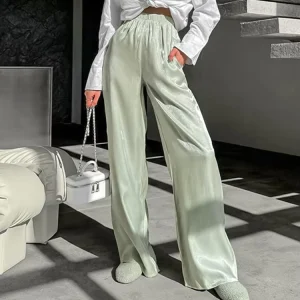 Women Autumn Elegant Trousers Elastic Loose Women’s Pants Grey Green Office Ladies Solid Casual Pants