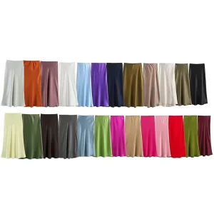 Women Autumn New Fashion Multicolor Satin Midi Skirt Vintage A Line High Waisted Female Skirts Mujer