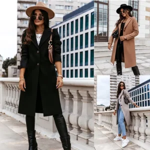 Women Autumn Winter Long Coat Knee Length Plus Size Coats Wide Lapel Warm Coat Outwear Fashion Jackets