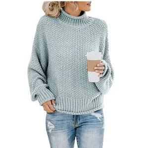 Women Autumn Winter Long Sleeve Girls Sweater Solid Color Knit Casual Knitwear Thick Turtleneck Pullover Sweater