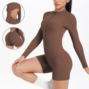 Women Backless Sports Romper Breathable Fast Dry Outdoor Long Sleeve Gym Bodysuit Workout Yoga Jumpsuit