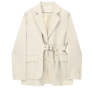 Women Blazer Irregular Belt Solid Elegant New Lapel Long Sleeve Loose Jacket Fashion Summer Autumn