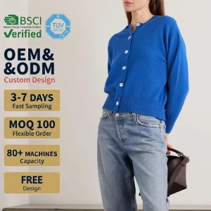 Women Cardigan Sweater Custom Logo Acrylic Knitwear Button Crewneck OEM Autumn Breathable