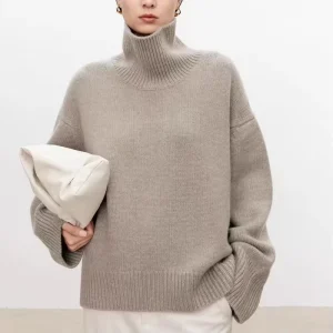 Women Cashmere Sweater Solid Color Turtle Neck Chunky Warm Casual Cashmere Wool Jumper