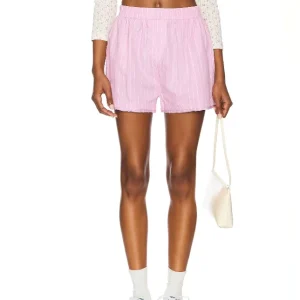 Women Casual Bermudas Shorts with Elasticated High Waistband Stripe Contrast Color Embroidered Technique Loose Fit Type