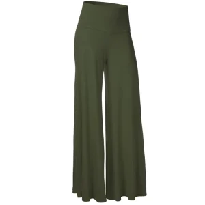 Women Casual Cotton Wide Leg Pants High Elastic Palazzo Gaucho Capri Culottes Pants