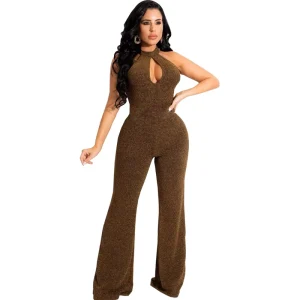 Women Casual Jumpsuit Sexy and Fashionable High Stretch Shiny Fabric Women’s Jumpsuit