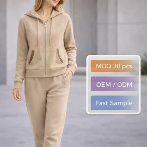 Women Casual Loungewear Zip Up Hooded Set Full Length Jogger Pants Breathable Two Piece Tracksuit Custom Logo OEM Manufacturer