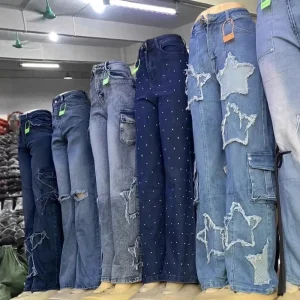 Women Casual Stretch Washed Denim Straight Pants High Waist Jeans