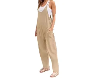 Women Casual Summer Rompers Sleeveless Loose Spaghetti Strap Baggy Overalls Jumpers With Pockets