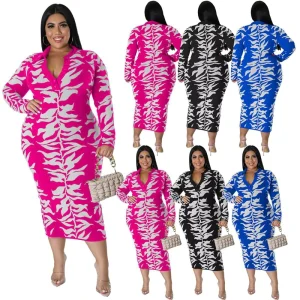 Women Clothing Fashion Casual Plus Size Women’s Clothing Geometric Print Dress