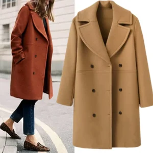 Women Coat Jacket Winter Plus size Cross border Women’s Vintage Poncho Double breasted Mid length Mandarin Collar Coat
