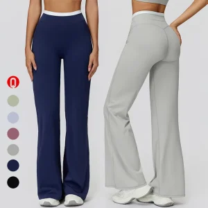 Women Contrast Color Casual Soft Nude Feeling Butt Lift Sport Pants Running Workout Gym Fitness Flare Yoga Leggings