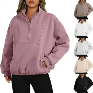 Women Crewneck Sweatshirts Hoodie Half Zipper Jumper Sweaters Custom logo Winter Clothing Fashion Casual Girl Clothing Hoodies