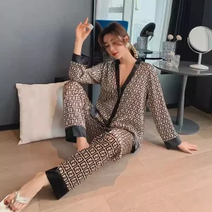 Women Fashion New Pyjamas High Quality Sleepwear Luxury Inspired Lounge Wear Two Pieces Long Sleeve Silk Pajamas Set
