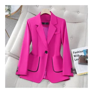 Women Formal Blazer Suit Jacket Pockets Slim Solid Autumn Business Long Sleeve