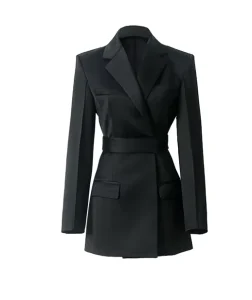 Women Formal Office Black Blazer Jacket Long Suit Coat