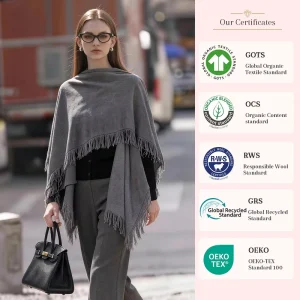 Women Fringed Poncho 100% Pure Wool Cape Open Front Knit Shawl Wrap Tassel Blanket Scarf Coat Factory