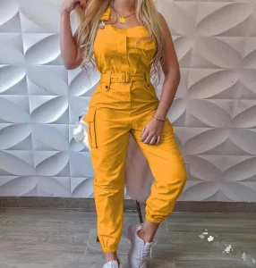 Women Girls Plus Size Slim Denim One Piece Jumpsuits Rompers Summer Sleeveless Bodycon Cargo Pants With Belt
