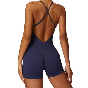 Women Girls Soft Comfort Quick Dry Compression Padded Cross Back Seamless One Piece Workout Romper