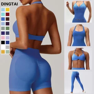 Women Gym Sport Wear Fitness Workout Seamless Yoga Neck Bras Scrunch Butt Lift Leggings Yoga Shorts