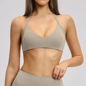 Women Halter Neck Sports Bra With Padded Hollow Out Backless Brushed Yoga Gym Fitness Wear