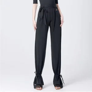 Women High Waist Adjustable Latin Ballroom Dance Pants Slim Fit Soft Breathable Professional Dance Trousers