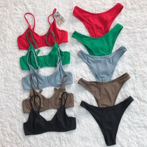 Women High Waist Solid Color Beach Swimwear Casual Push up Sport Bikini Bathing Suits Beachwear Biquini Swimsuit