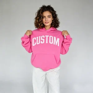 Women Hoodie Custom Graphic Print Rhinestone Full Zip Hooded Top