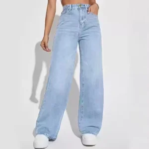 Women Jeans Straight Leg High Waist Blue Washed Cowboy Denim Pants Vintage 90’S Streetwear Jeans