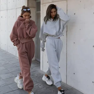 Women Jogger Set Tracksuit Custom Crop Top Hoodie And Joggers Set Sweatsuit Tracksuit Two Piece Set
